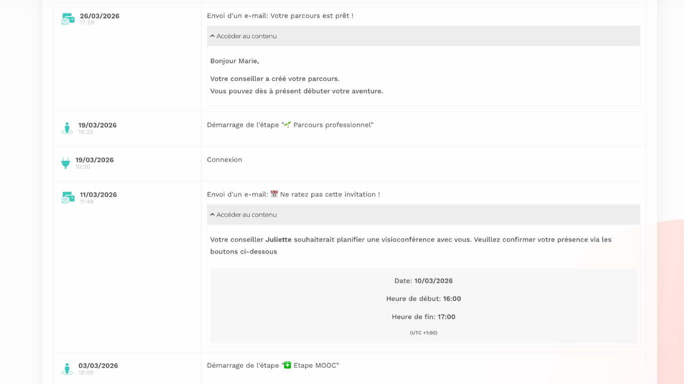 Traçabilité de l'activité